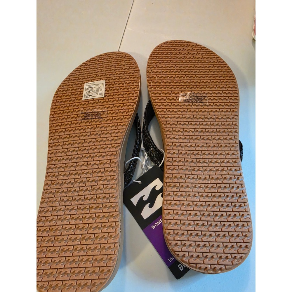 Billabong Womens Flip Flop Sandals Black Tan Thong Beach Shoes Size 8 NEW - Picture 2 of 3